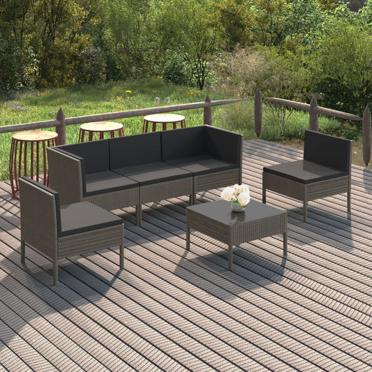 6 Piece Patio Lounge Set with Cushions Poly Rattan Gray