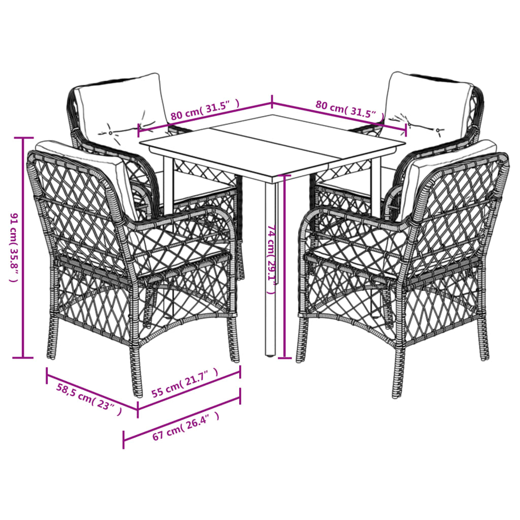 5 Piece Patio Dining Set with Cushions Gray Poly Rattan