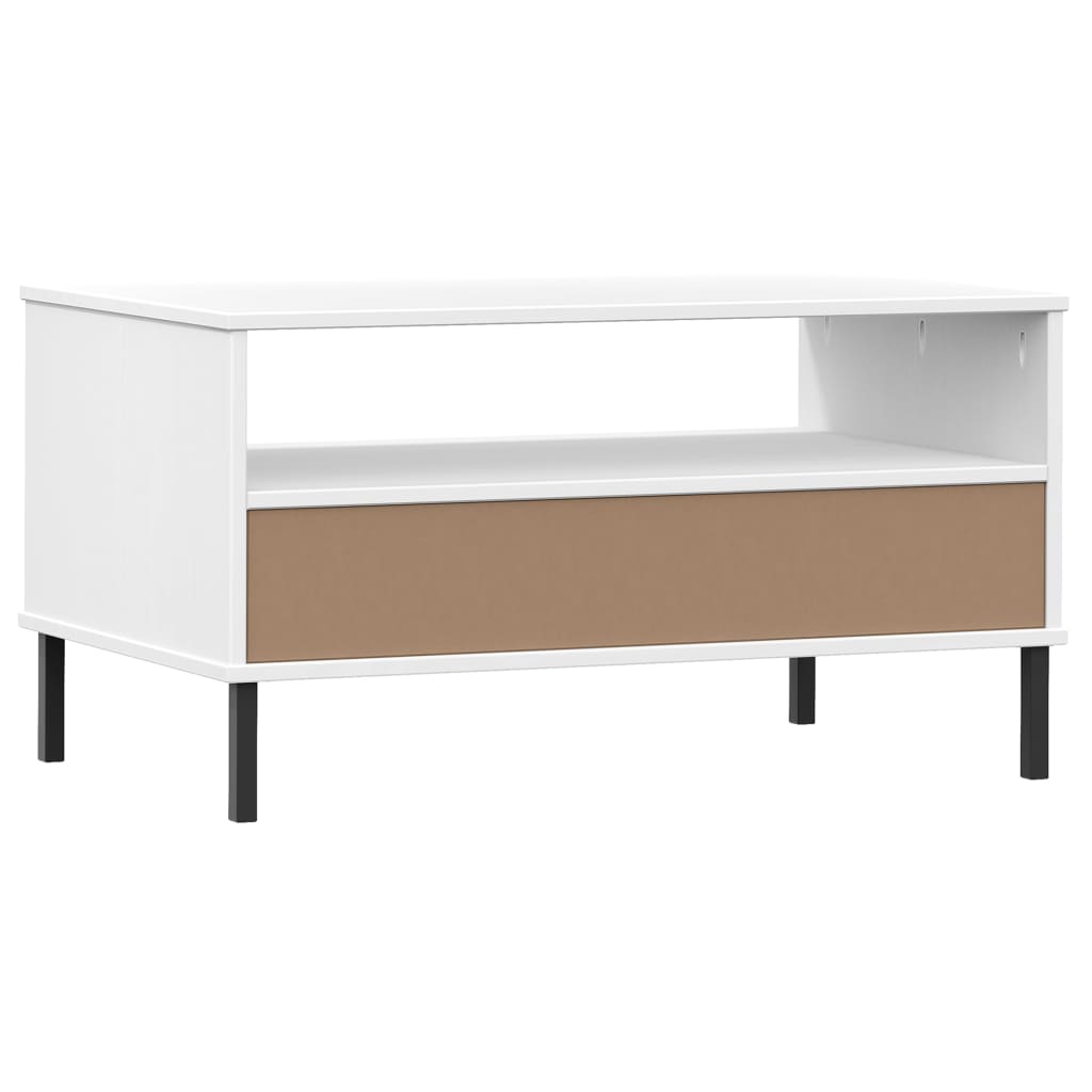 Coffee Table with Metal Legs White 33.5"x19.7"x17.7" Solid Wood OSLO