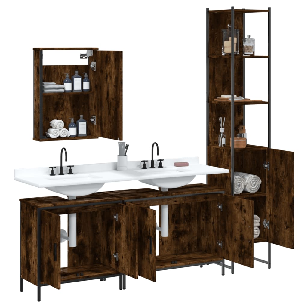 4 Piece Bathroom Furniture Set Smoked Oak Engineered Wood