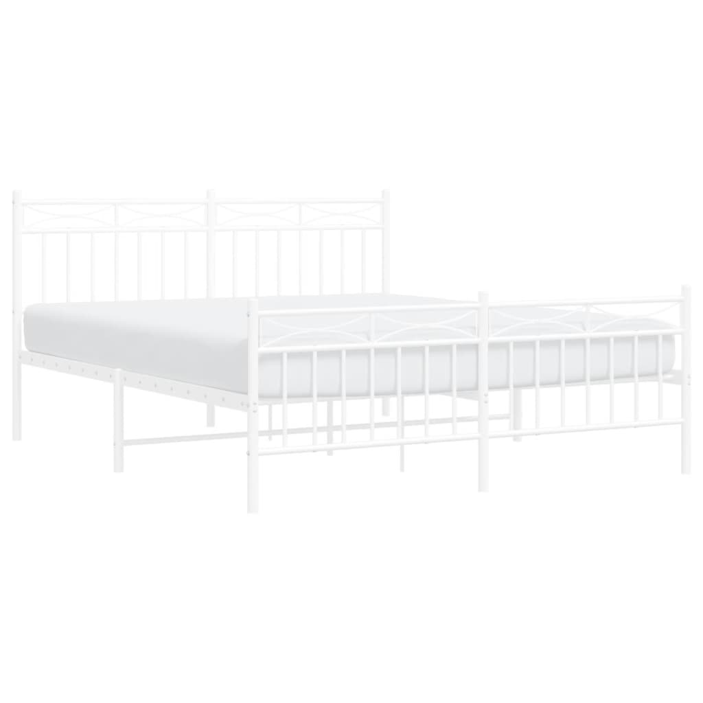 Metal Bed Frame without Mattress with Footboard White 59.1"x78.7"