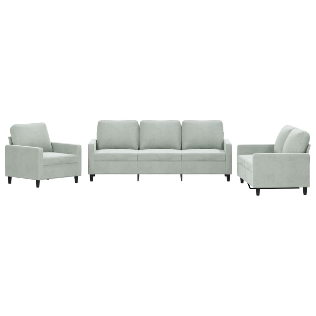 3 Piece Sofa Set with Cushions Light Gray Velvet