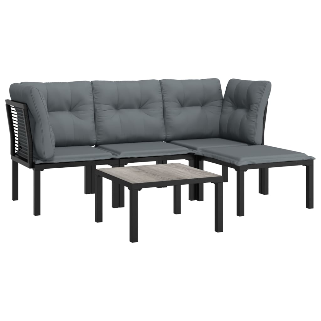 5 Piece Patio Lounge Set Black and Gray Poly Rattan