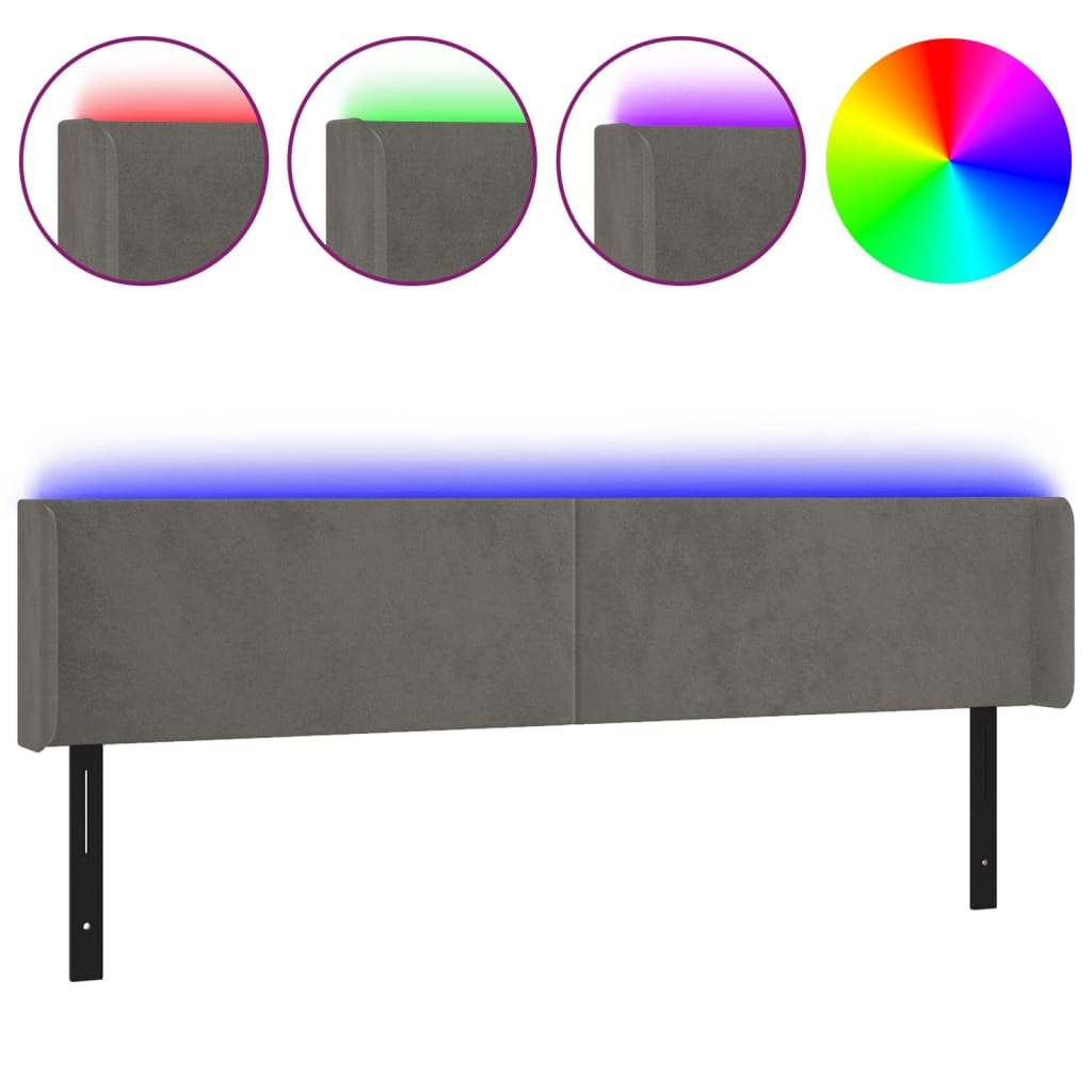 LED Headboard Dark Gray 79.9"x6.3"x30.7"/34.6" Velvet