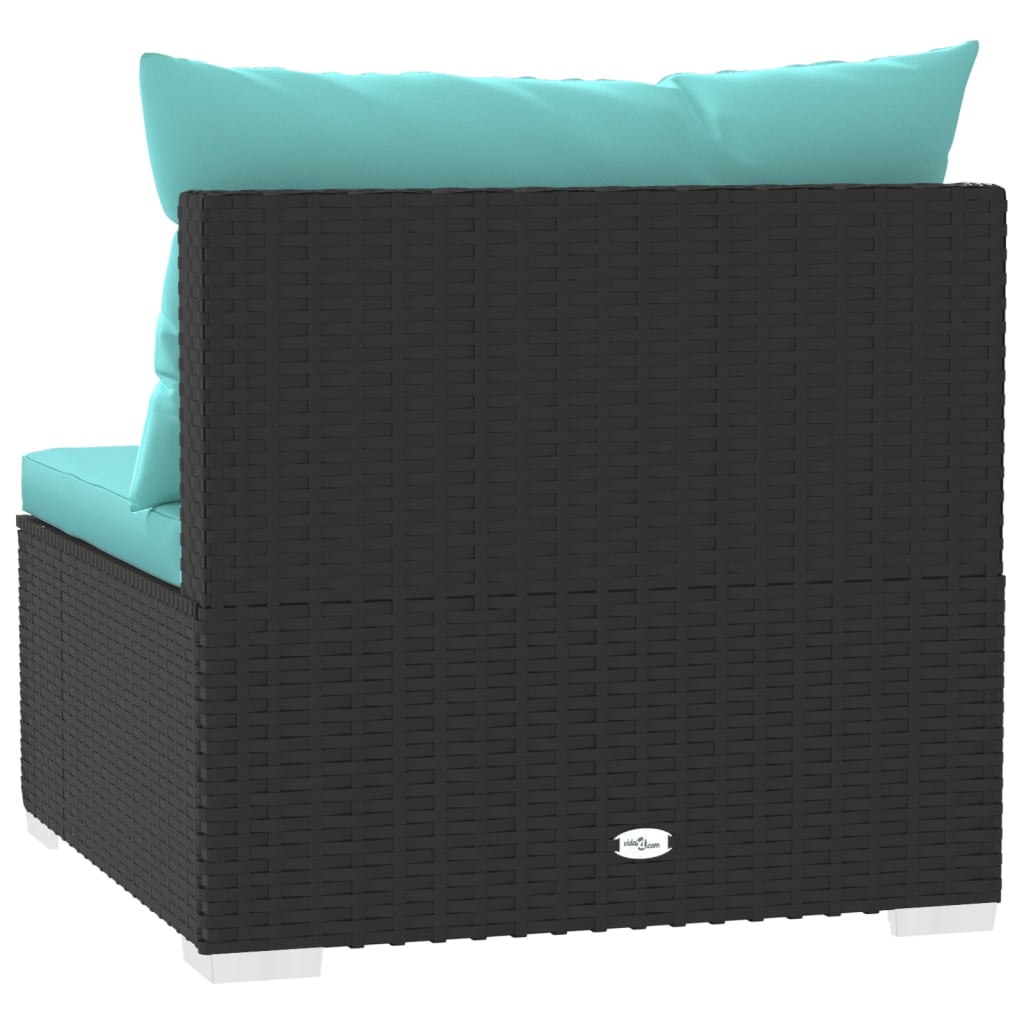 Patio Middle Sofa with Cushions Black Poly Rattan