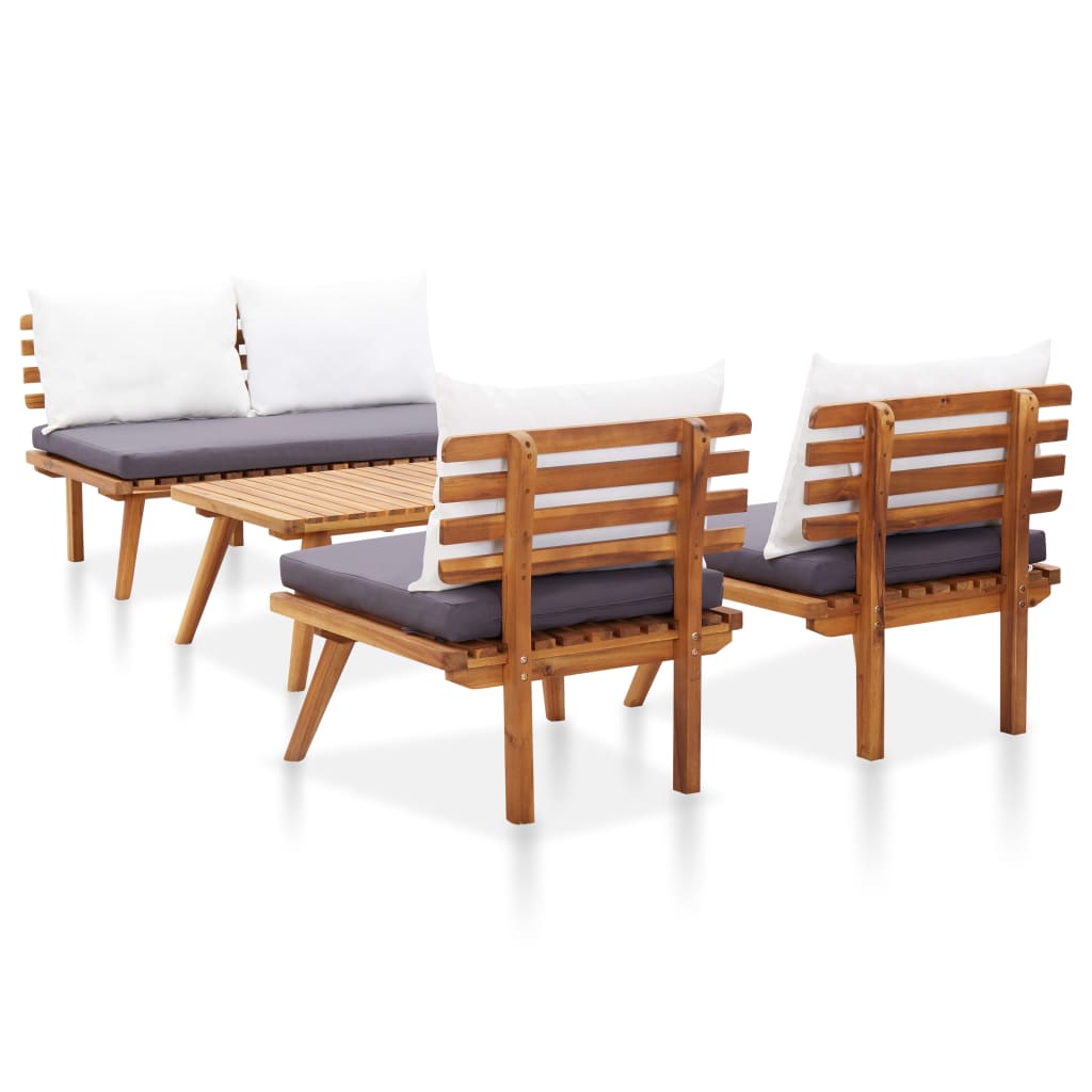 4 Piece Patio Lounge Set with Cushions Solid Acacia Wood