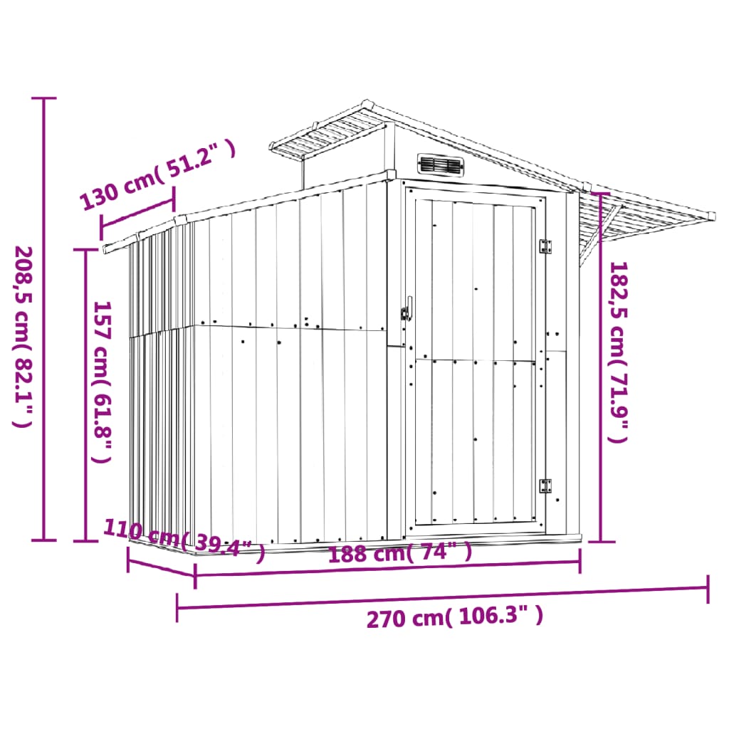 Garden Shed Green 106.3"x51.2"x82.1" Galvanized Steel