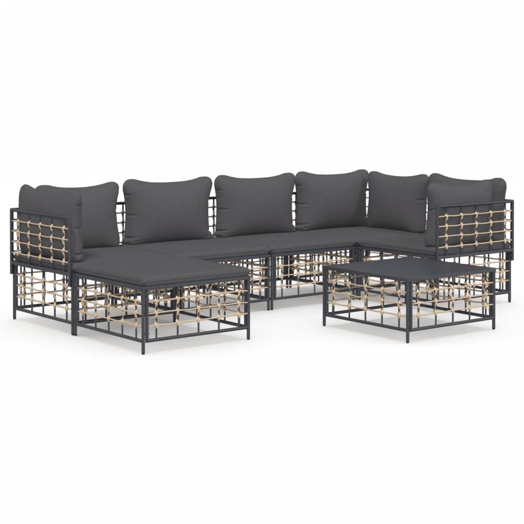 7 Piece Patio Lounge Set with Cushions Anthracite Poly Rattan