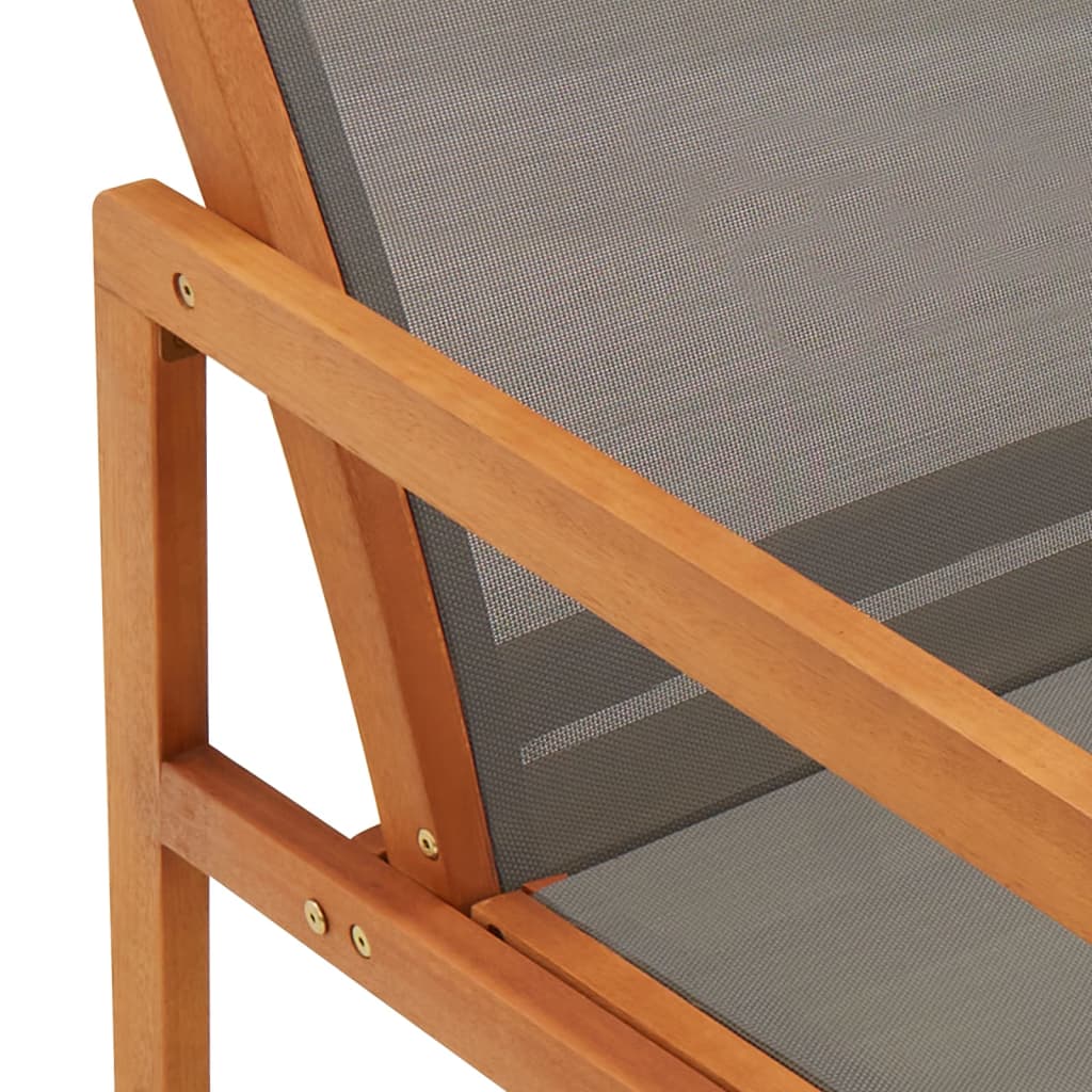 Patio Lounge Chair Gray Solid Eucalyptus Wood and Textilene