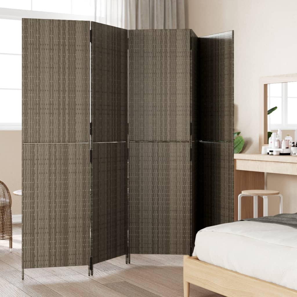 Room Divider 5 Panels Gray Poly Rattan