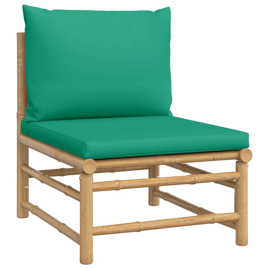 5 Piece Patio Lounge Set with Green Cushions Bamboo