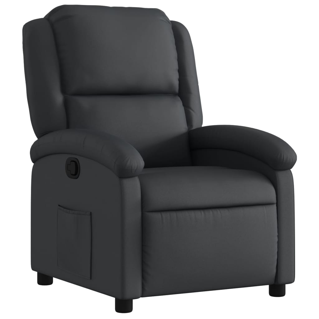 Recliner Chair Black Real Leather