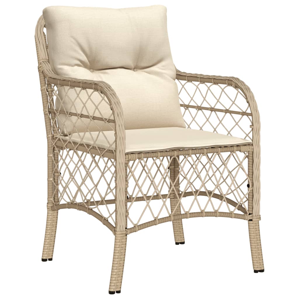 3 Piece Bistro Set with Cushions Beige Poly Rattan