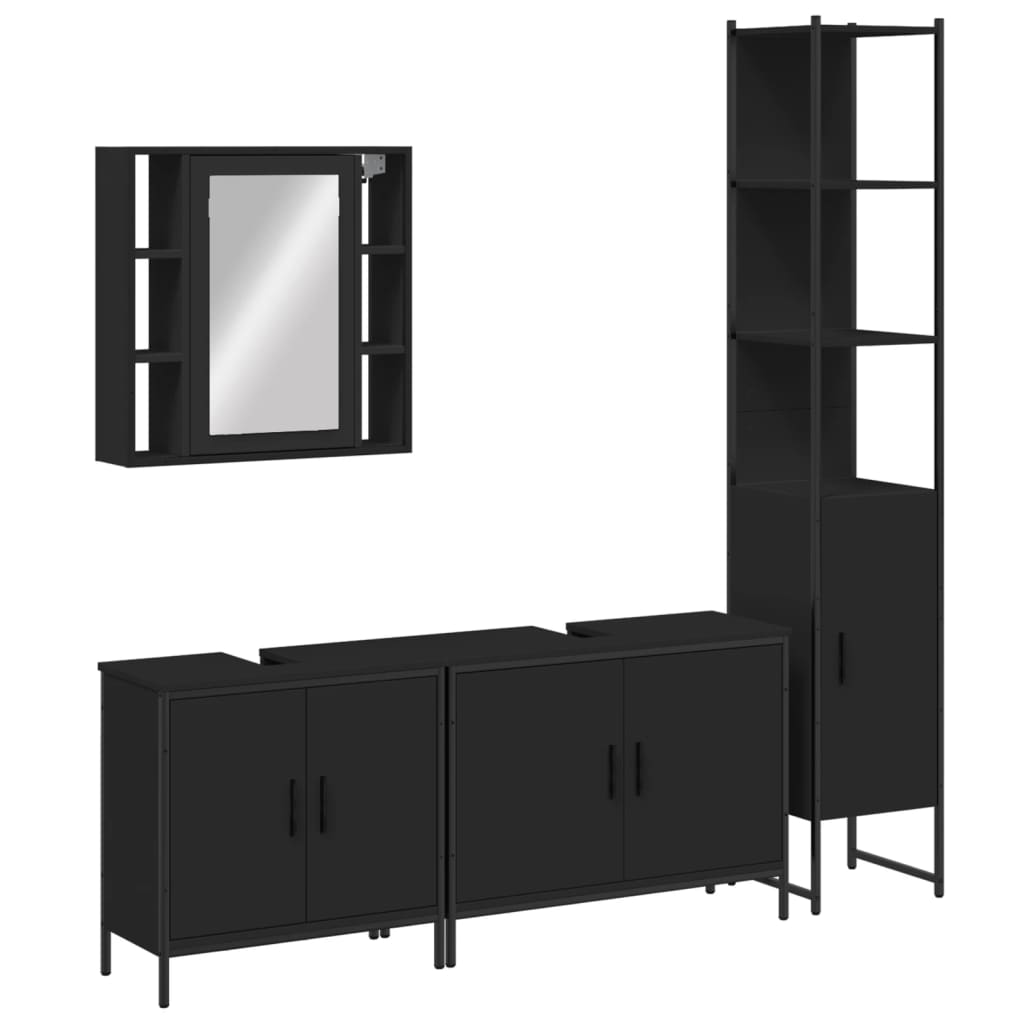 4 Piece Bathroom Cabinet Set Black Engineered Wood