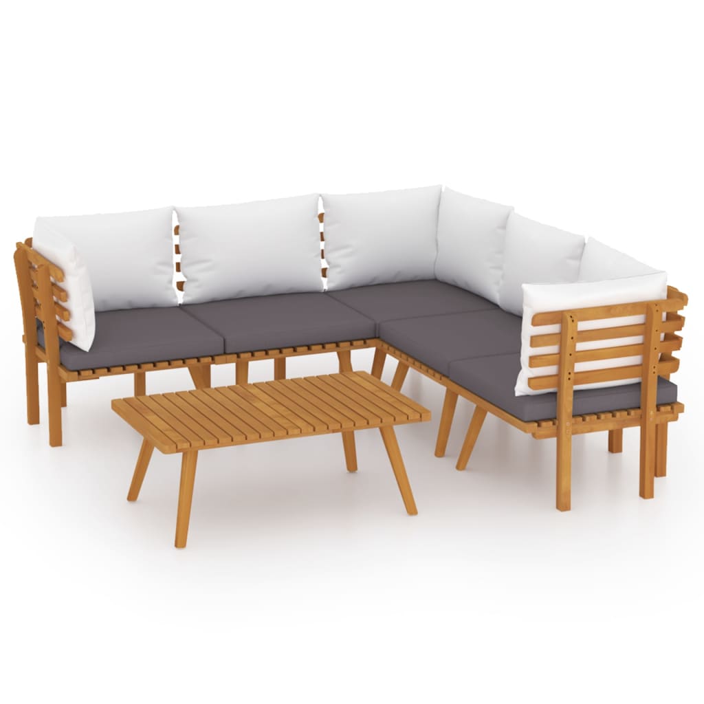 6 Piece Patio Lounge Set with Cushions Solid Acacia Wood