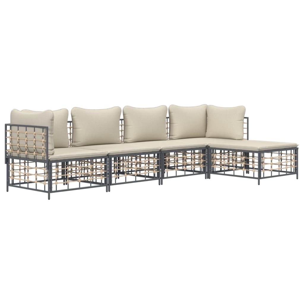 5 Piece Patio Lounge Set with Cushions Anthracite Poly Rattan