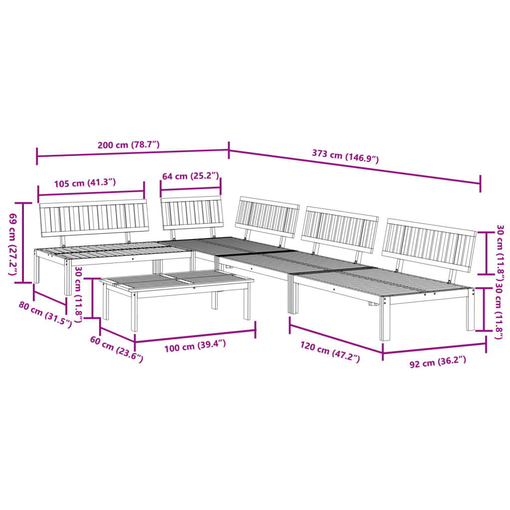 5 Piece Patio Pallet Sofa Set Solid Wood Acacia