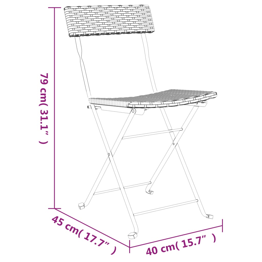 Folding Bistro Chairs 8 pcs Gray Poly Rattan and Steel