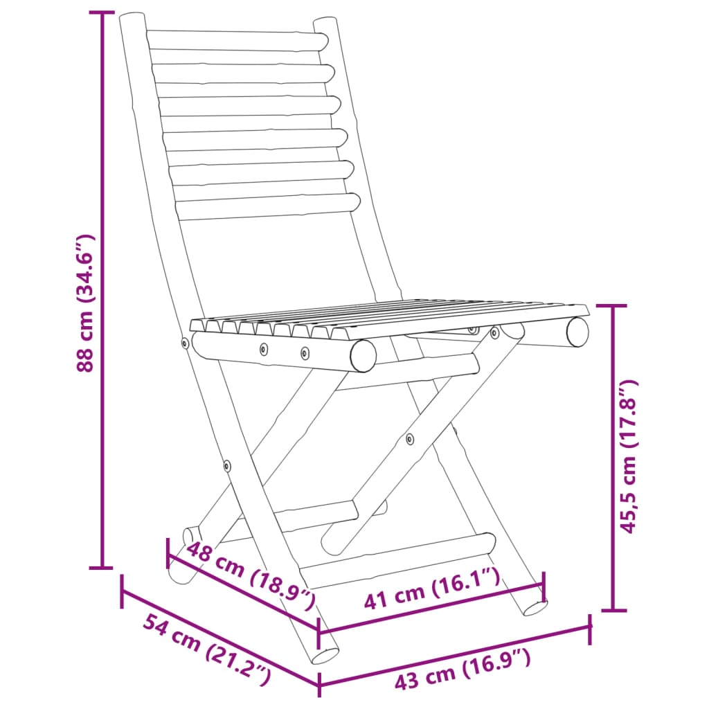 Folding Patio Chairs 8 pcs 16.9"x21.3"x34.6" Bamboo