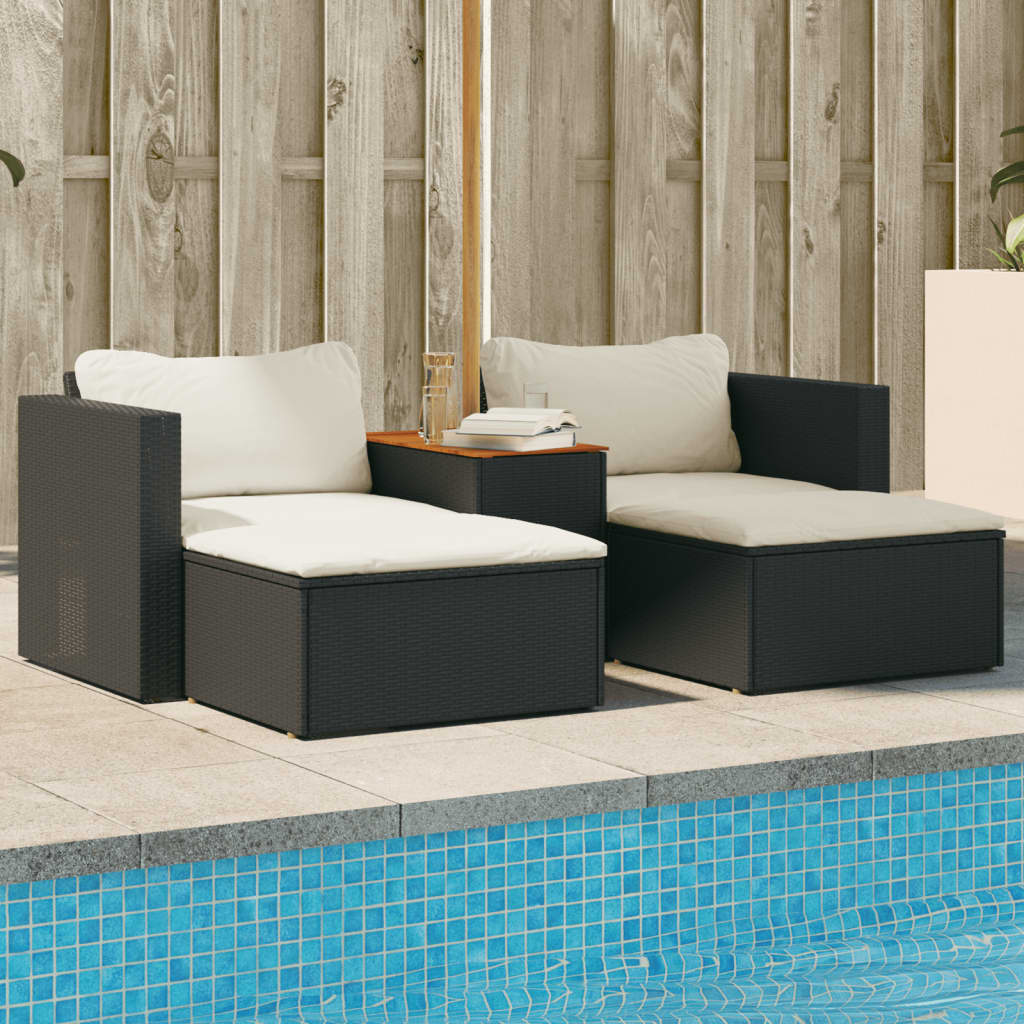 5 Piece Patio Sofa Set with Cushions Gray Poly Rattan Acacia