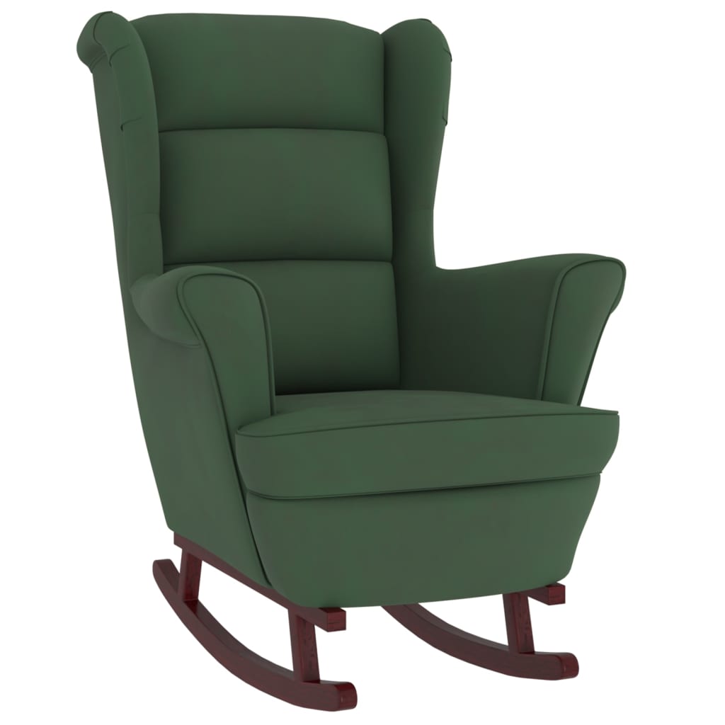 Rocking Chair with Solid Wood Rubber Legs Dark Green Velvet