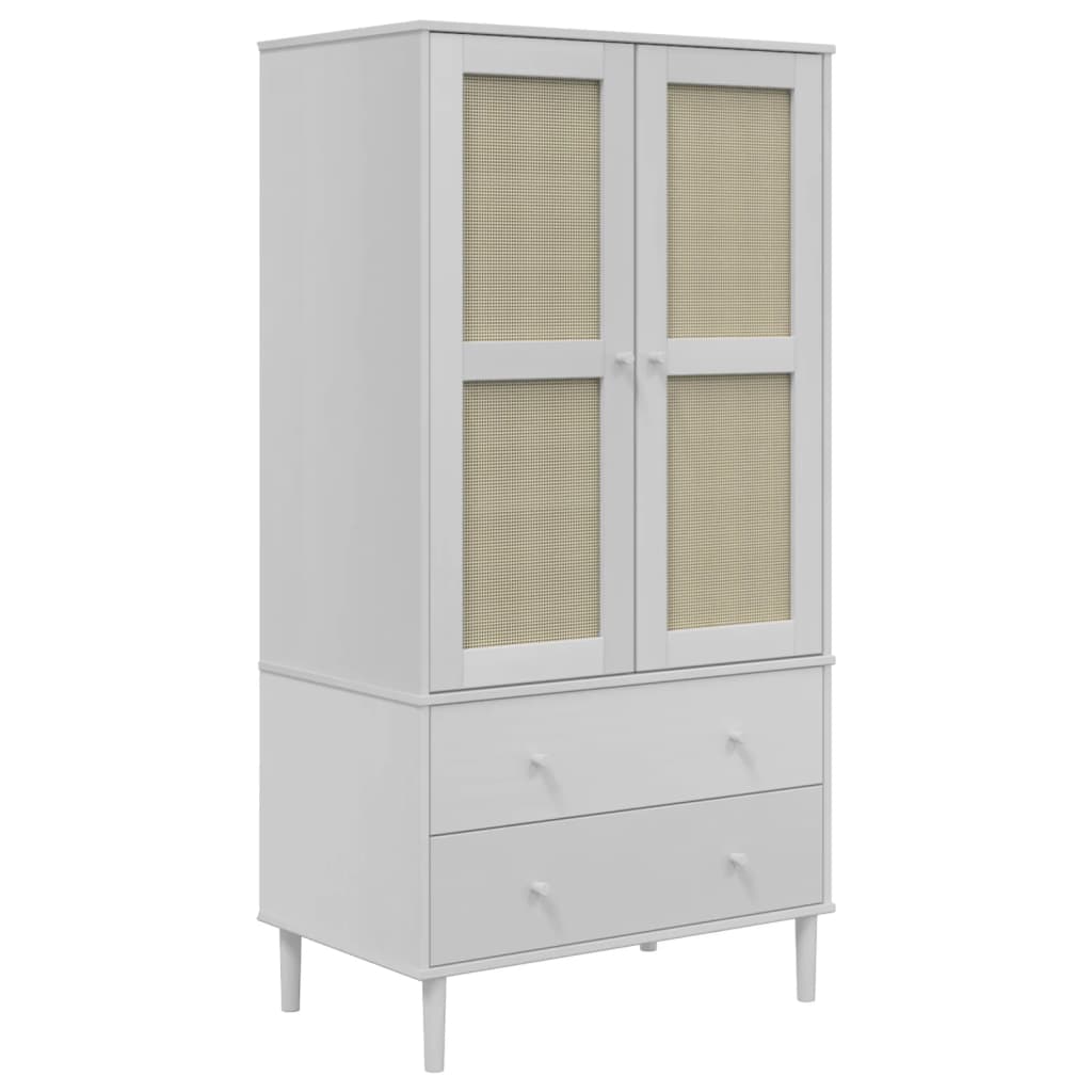 Wardrobe SENJA Rattan Look White 35.4"x21.7"x68.9" Solid Wood Pine