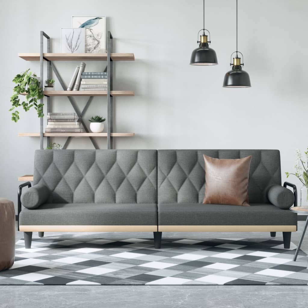 Sofa Bed with Armrests Light Gray Fabric