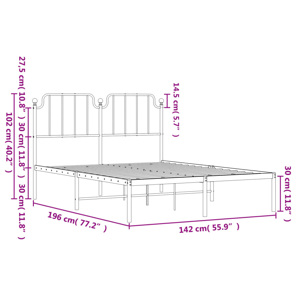 Metal Bed Frame without Mattress with Headboard Black 53.1"x74.8"