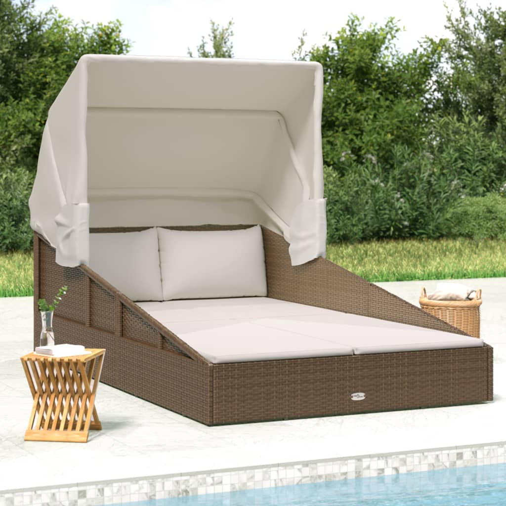 Sunbed with Foldable Roof Gray 78.7"x44.9"x50.4" Poly Rattan