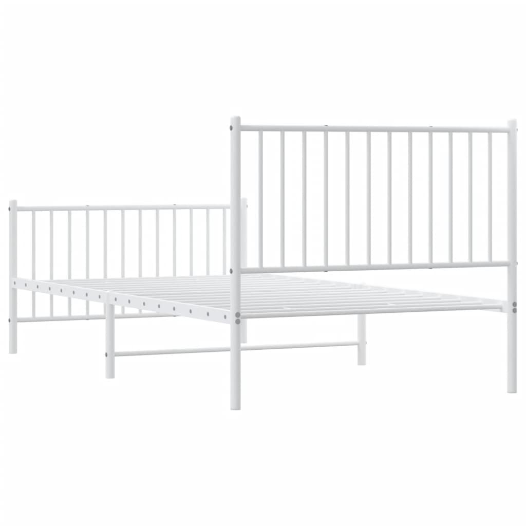 Metal Bed Frame without Mattress with Footboard White 39.4"x78.7"