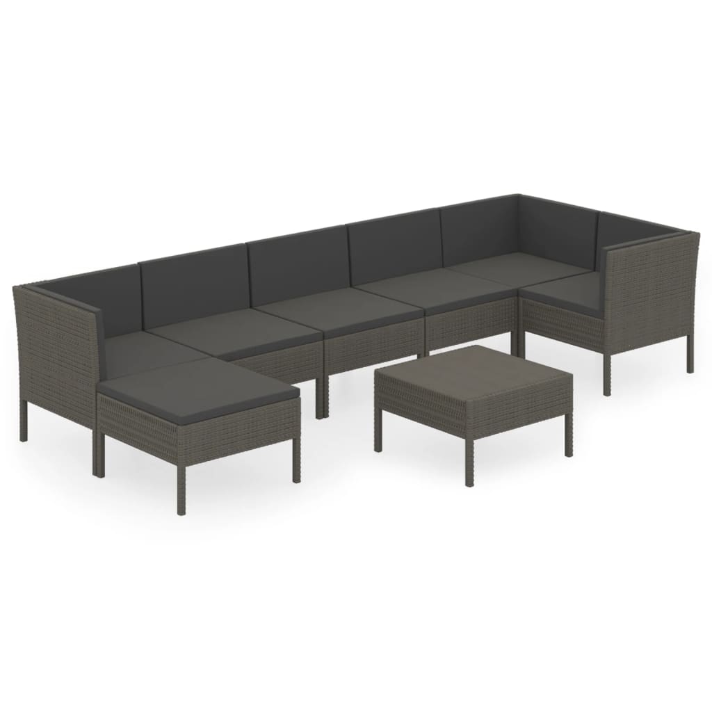 8 Piece Patio Lounge Set with Cushions Poly Rattan Gray