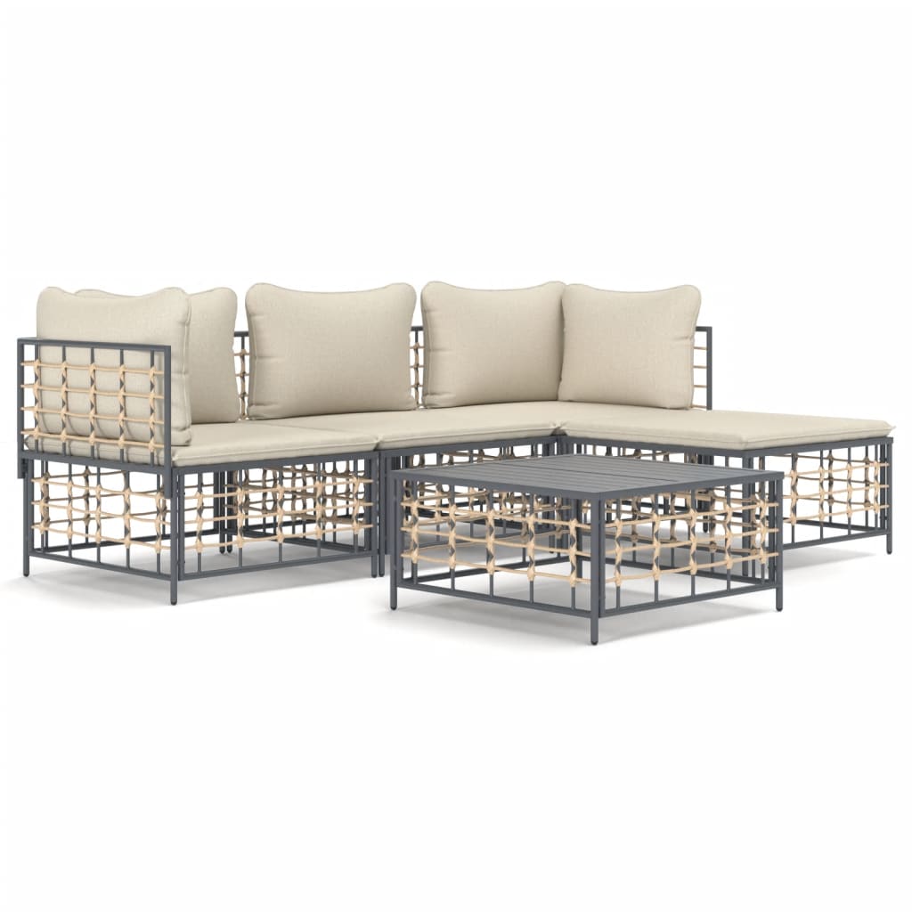 4 Piece Patio Lounge Set with Cushions Anthracite Poly Rattan