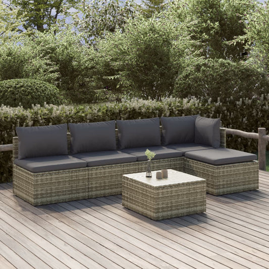 6 Piece Patio Lounge Set with Cushions Gray Poly Rattan