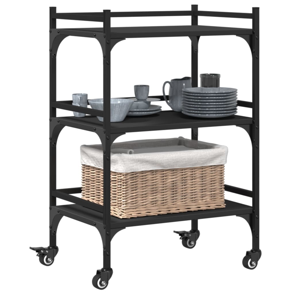 Kitchen Trolley Black 19.7"x13.8"x29.7" Engineered Wood