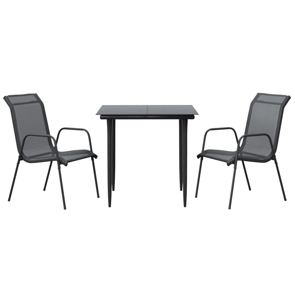 3 Piece Patio Dining Set Black Steel and Textilene