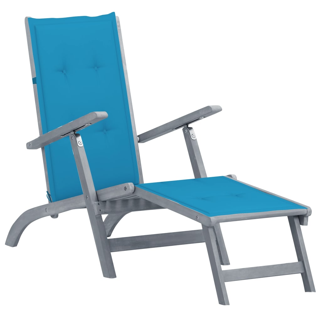 Patio Deck Chair with Footrest and Cushion Solid Acacia Wood