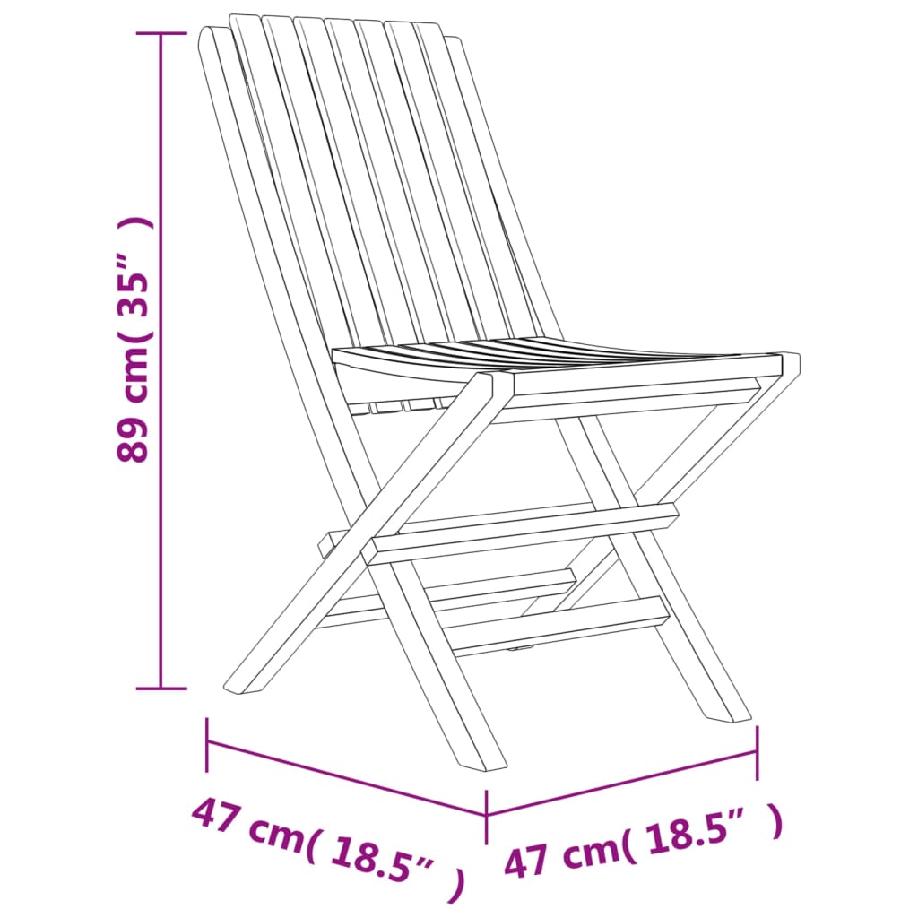 Folding Patio Chairs 6 pcs 18.5"x18.5"x35" Solid Wood Teak