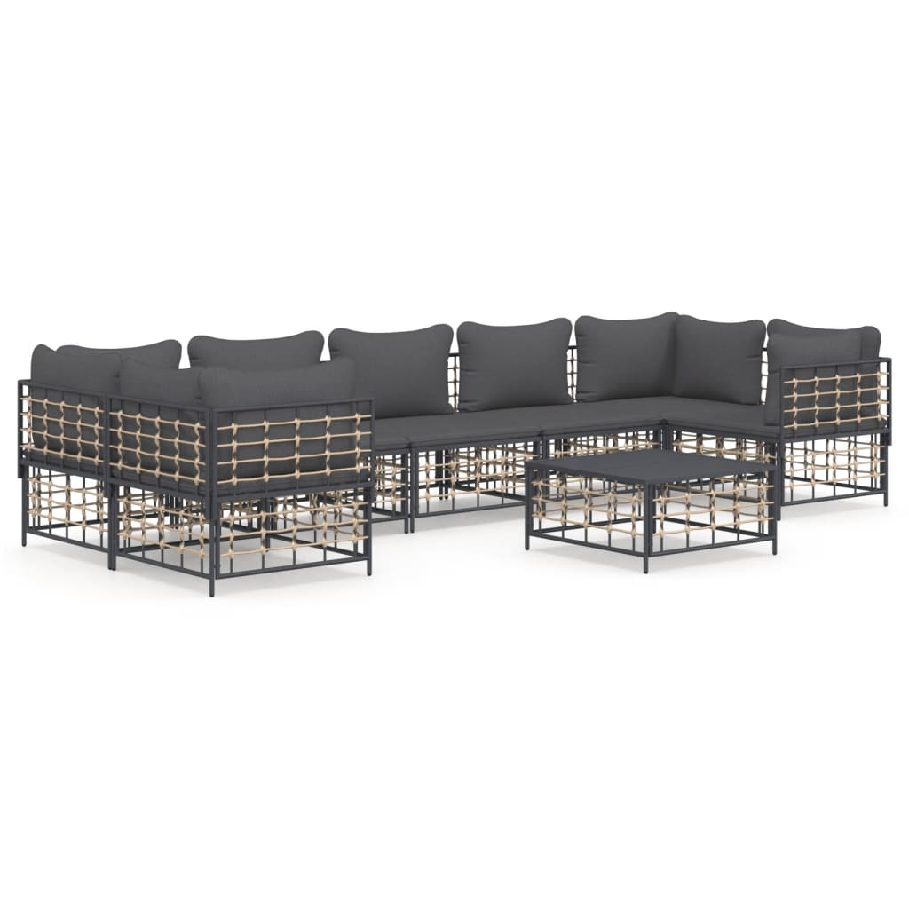 8 Piece Patio Lounge Set with Cushions Anthracite Poly Rattan