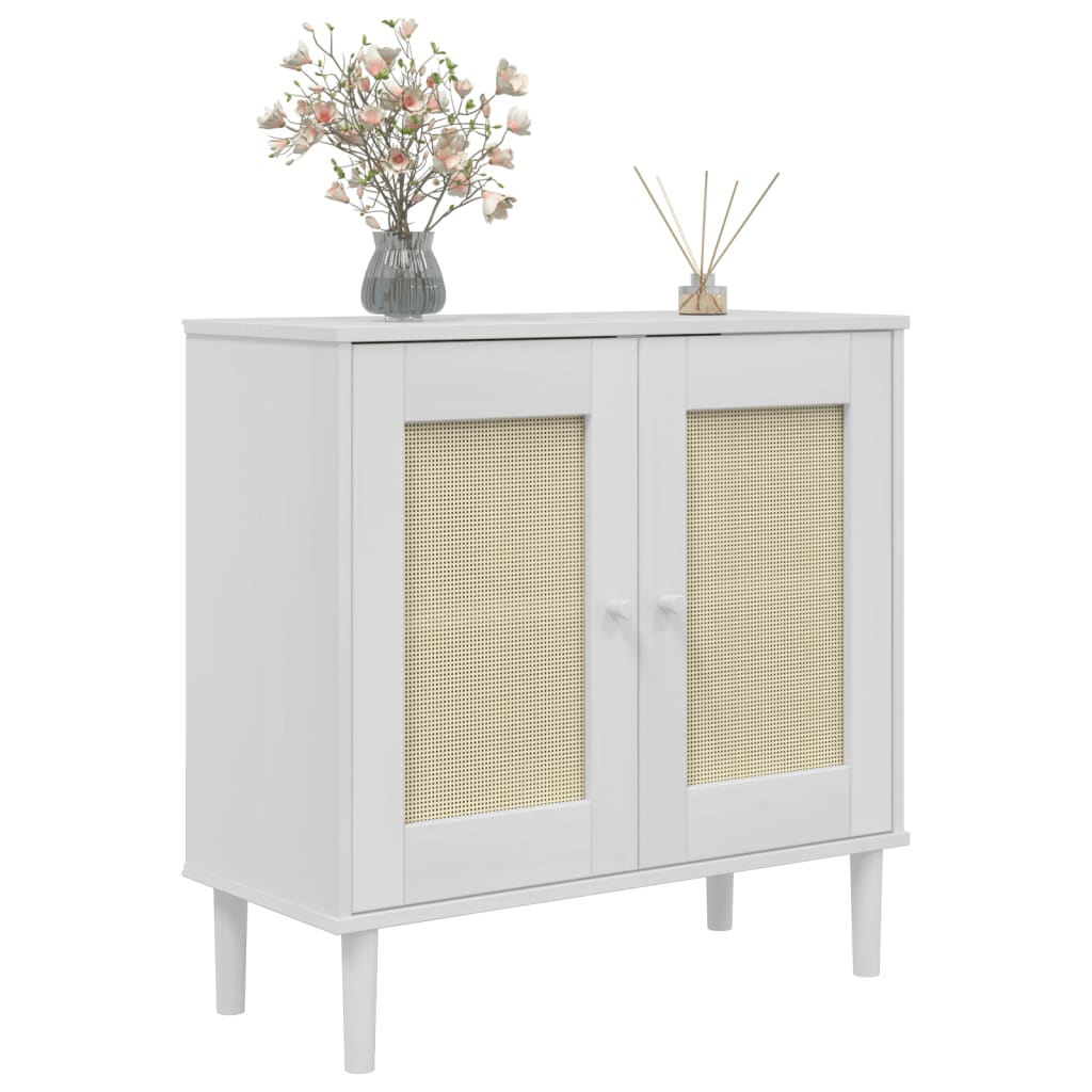 Sideboard SENJA Rattan Look White 31.5"x13.8"x31.5" Solid Wood Pine