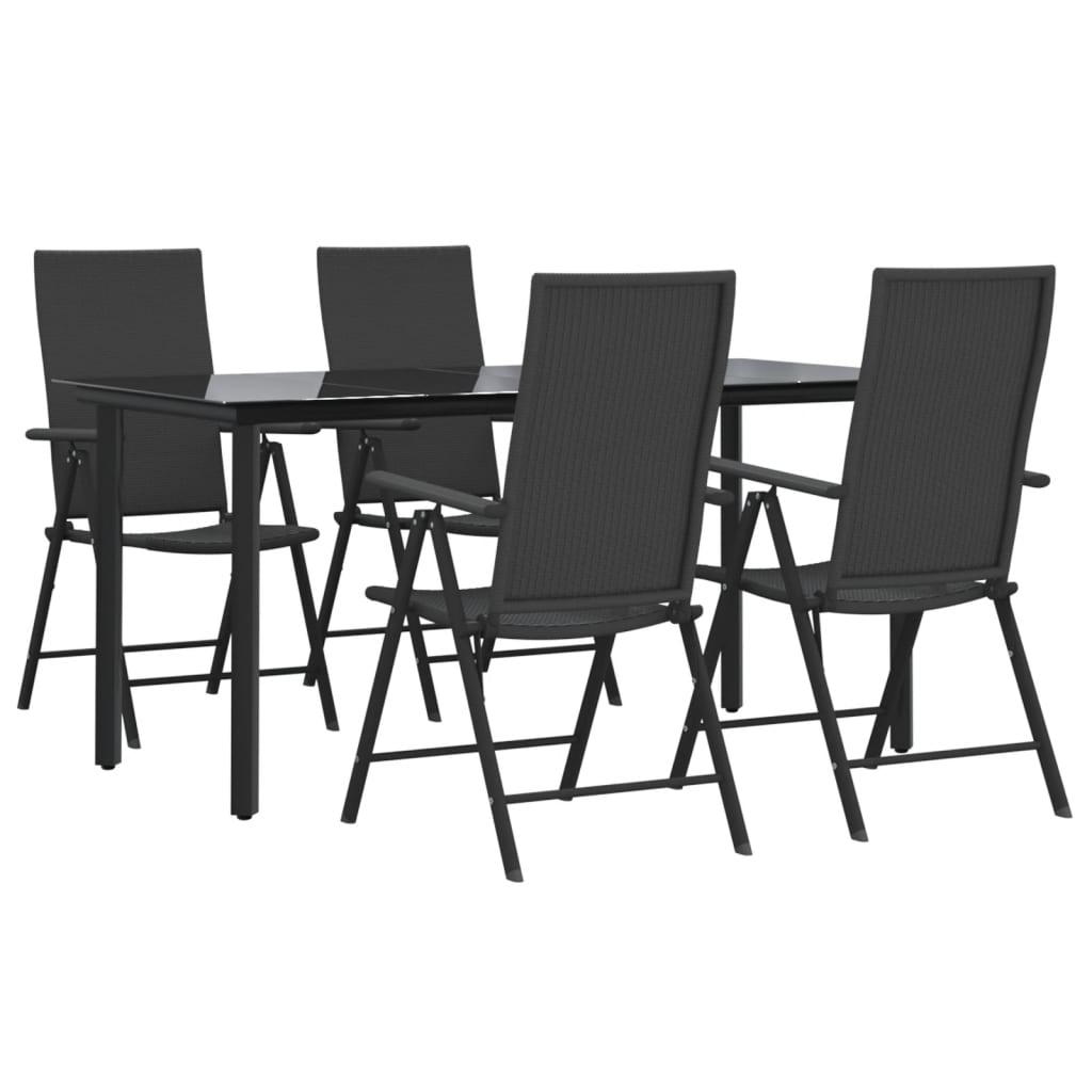 5 Piece Patio Dining Set Black Poly Rattan