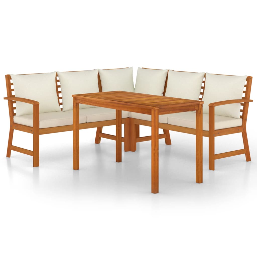 4 Piece Patio Dining Set with Cushions Solid Wood Acacia