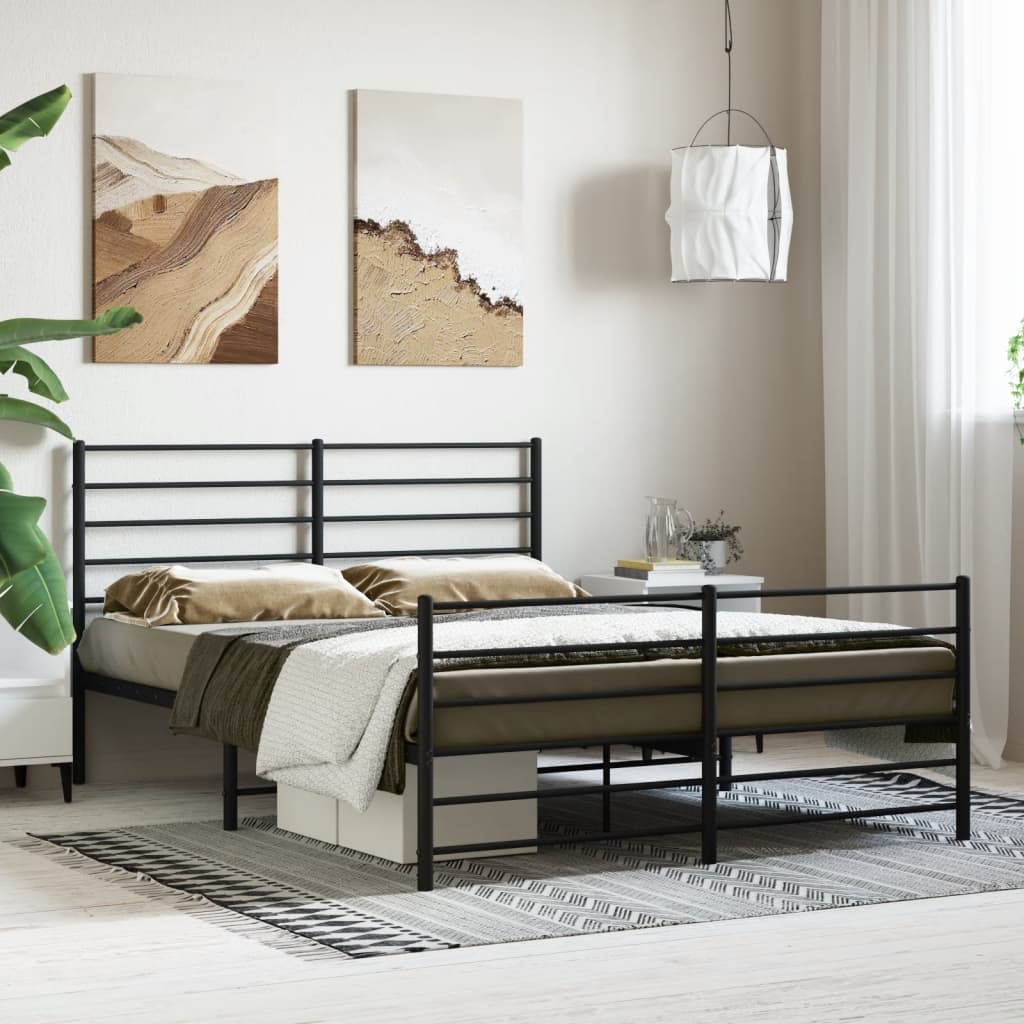 Metal Bed Frame without Mattress with Footboard Black 59.1"x78.7"