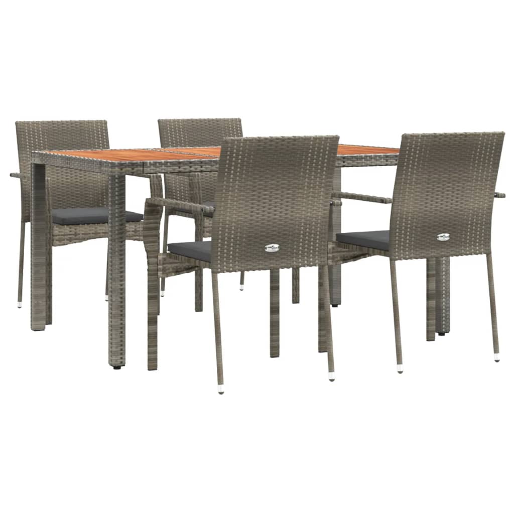 5 Piece Patio Dining Set with Cushions Gray Poly Rattan