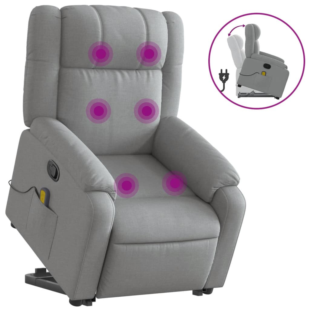 Stand up Massage Recliner Chair Light Gray Fabric