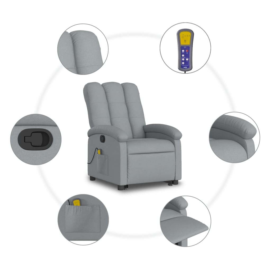 Stand up Massage Recliner Chair Light Gray Fabric