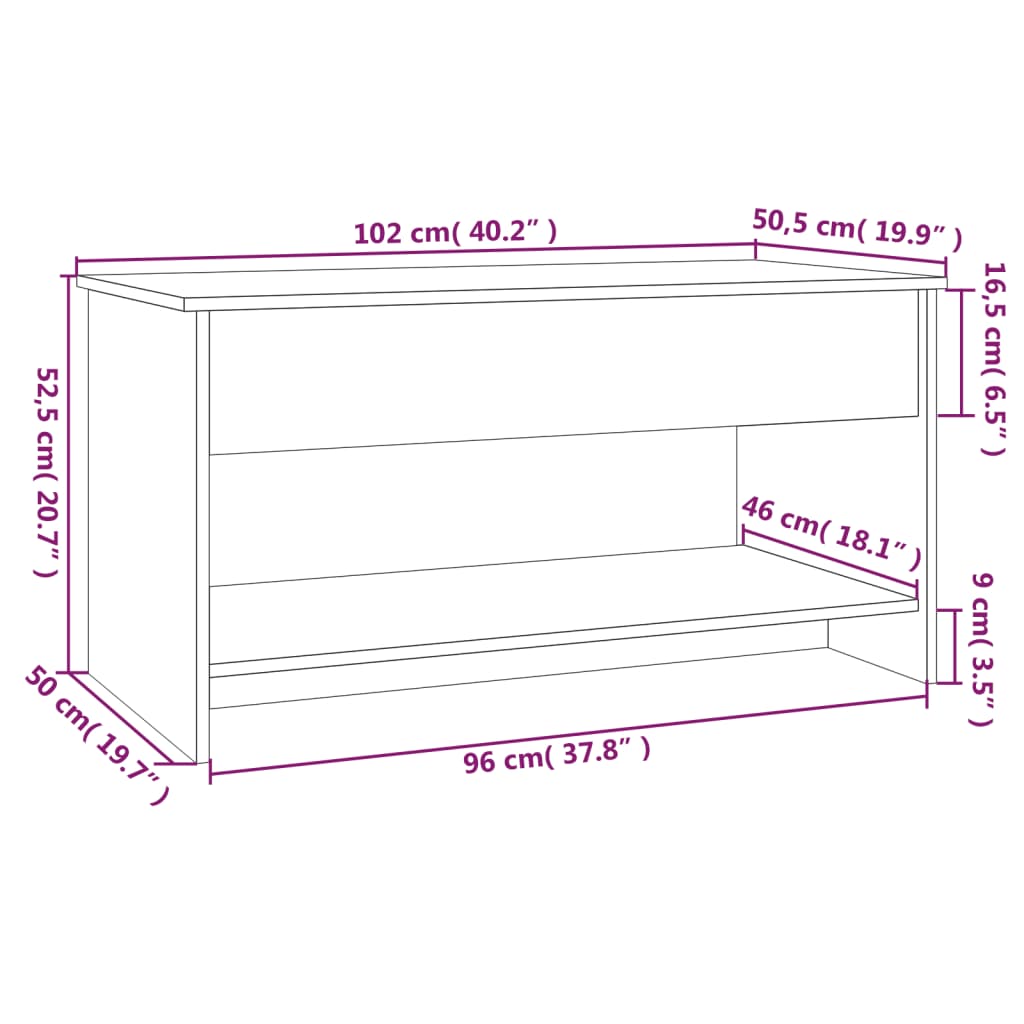 Coffee Table High Gloss White 40.2"x19.7"x20.7" Engineered Wood