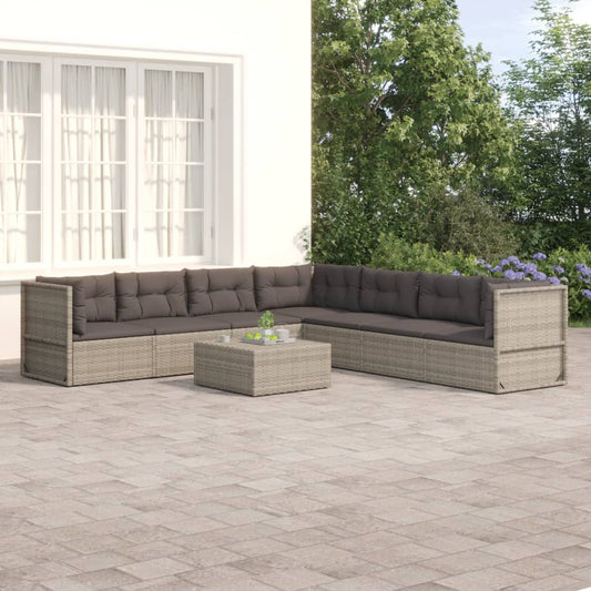 7 Piece Patio Lounge Set with Cushions Gray Poly Rattan