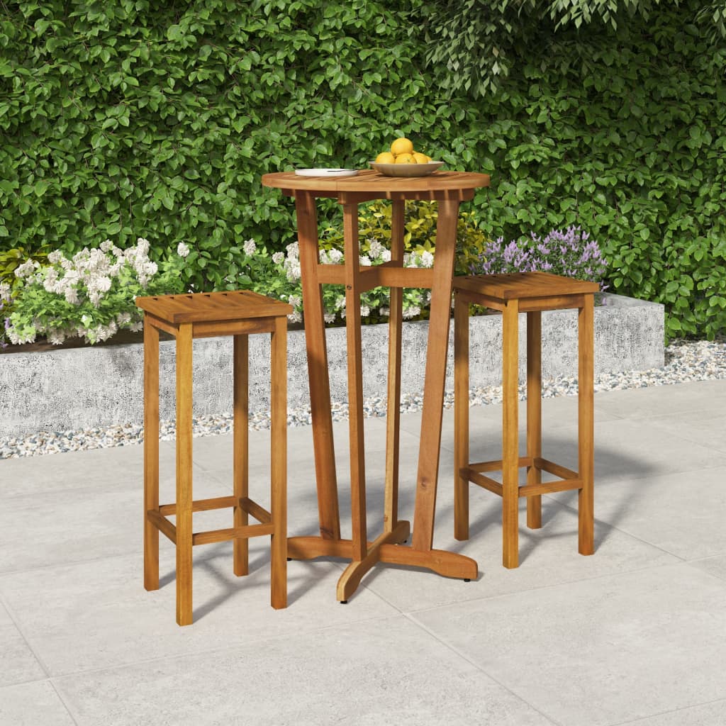 3 Piece Patio Bar Set Solid Wood Acacia