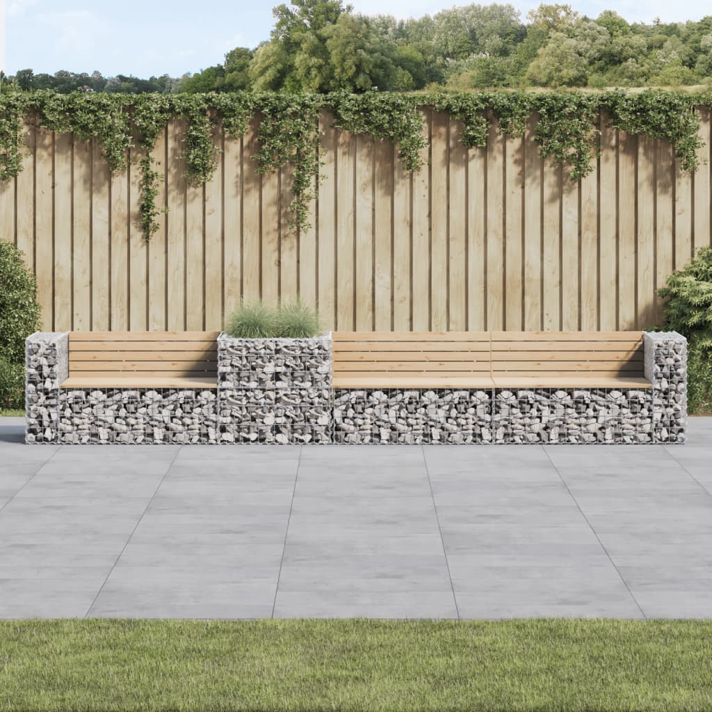 Patio Bench with Gabion Basket Solid Wood Douglas