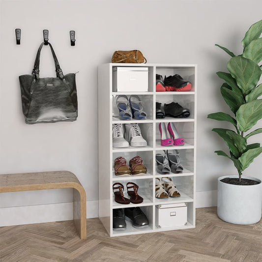 Shoe Rack High Gloss White 21.3"x13.4"x39.4" Engineered Wood